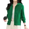 Moda Nueva Primavera y Otoño 2026 Cárdigan de Punto con Capucha Doble Cremallera Color Sólido Holgado Top Chaqueta Ropa para Mujer