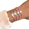 Pulsera Elástica Tejida Cruzada de Resina con Forma de Corazón, Estrella y Concha, Personalizada, para Mujer, Set de 4 Piezas