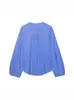 Moda Casual Feminina Estilo Europeu e Americano Design de Gola com Zíper Manga Longa Lanterna Moda Retrô Camisa Top de Cor Sólida