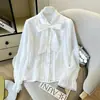 Camisa elegante de estilo francés para otoño, con cuello alto, corbata de lazo y manga larga para mujer, top de gasa con diseño único