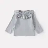 Estilo Nuevo de Otoño para Bebé Niña Elegante Sencillo Cuello con Volantes Prenda Base Superior Estilo Coreano Dulce Casual Top de Punto