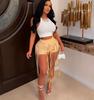 Comercio Exterior Transfronterizo Pantalones Sexy de Cuero PU Estilo Europeo y Americano Estilo INS Pantalones Cortos Tejidos con Cordón de Cuero Cintura Baja Nuevo Producto Verano 2022