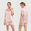 Conjunto de dos piezas de manga corta para mujer de comercio exterior, shorts para estar en casa, pijamas de seda, estilo conjunto de pijama de verano para mujer