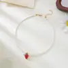 Colar de Pérolas para Mulheres, Framboesa Vermelha, Acessório de Pescoço Doce para Meninas, Corrente de Clavícula com Pingente de Cristal de Uva Frutada para Primavera e Verão
