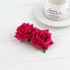 Peine para el cabello de terciopelo rosa transfronterizo, Pasador de pelo vintage para novia, Accesorio para el cabello de doble flor artificial con borde enrollado color burdeos para mujer