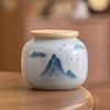 Latas de té antiguas de cerámica pintadas a mano con paisaje azul, tamaño pequeño, portátiles, selladas, para el hogar, para almacenar té, latas vacías, pequeñas tiendas de té.