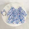2026 Ropa para Bebés Moda Otoño Mameluco para Niñas Vestido Floral Azul de Manga Larga a la Moda Atuendos Combinados para Hermanas