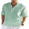 Camisa Casual de Algodón Puro para Hombre 2023 Color Sólido Manga Larga Holgada Cuello Alto Camisa Moderna en Stock
