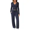 2026 Bestseller de Amazon Traje Casual para Mujer con Cuello en V de Manga Larga y Pantalones de Pierna Ancha con Cordón En Stock Venta al por Mayor