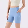 Shorts de Yoga de Cintura Alta con Bolsillos, Shorts Deportivos Levanta Glúteos y Moldea Vientre, Pantalones de Entrenamiento de Alta Elasticidad con Sensación de Segunda Piel