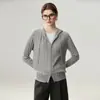 Cárdigan de Cachemir para Bebé Pequeño Otoño Invierno Nuevo Estilo para Mujer Engrosado con Capucha y Cordón Trenzado de Canalé Cremallera Doble Abrigo Suéter de Punto