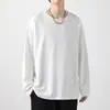 Camiseta Negra de Manga Larga para Hombre Otoño Invierno Nuevo Simple Holgada Casual Capa Interior Cuello Redondo Color Sólido Capa Base Superior Ropa para Hombre
