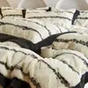 Juego de Cuatro Piezas de Felpa de Conejo Engrosada Terciopelo de Leche Invierno Coral Terciopelo Sábanas Fundas Nórdicas Ropa de Cama de Alta Gama Estilo Sábana Ajustable