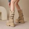 Botas Retro de 12 cm hasta la mitad de la pantorrilla con hebilla de cinturón, Botas de Caballero, Botas delgadas con cordones, Botines de tacón grueso para mujer, Botas vaqueras