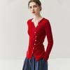 Elegante Cárdigan de Cachemira con Botonadura Inclinada para Mujer, Otoño/Invierno Suave Ajustado Canalé Botones Versátil Suéter Tejido para Capas