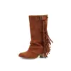 Comercio Exterior Transfronterizo Chica Picante Gamuza Punta Redonda Borla Pierna de Pantalón Botas 2026 Nuevas Tacón Grueso Tacón Alto Media Pantorrilla Botas para Mujer AliExpress