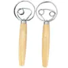Batidora manual de acero inoxidable para harina con mango de madera maciza, batidor de masa de doble aro