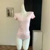 Camiseta Mascarilla Piel de Leche con Cuello en U Grande, Estilo Puro Deseo, Entallada a la Cintura y Adelgazante, Top Modal de Manga Corta con Hombro Normal