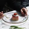 Prato de Vidro Dourado com Pontos de Pérola Estilo Europeu, Prato para Comida Ocidental Doméstica, Conjunto Completo de Louças de Alto Padrão para Salão de Casamento de Hotel