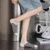 Meias Invisíveis Antiderrapantes de Primavera e Verão, Meias Clássicas de Corte Baixo Listradas, Meias Versáteis Básicas Pretas, Brancas e Cinzas