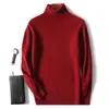 Suéter masculino de caxemira com gola alta, espessado, caxemira pura, blusa base de tricô casual de corte solto, suéter de lã tamanho grande para homens jovens e de meia-idade