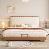 Cama baúl de cuero color crema estilo francés, cama puff tapizada de madera maciza, cama nube soñadora famosa en internet, cama simple con respaldo suave