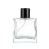 Botella de Perfume Cuadrada Plana de Vidrio Transparente 100ml Botella con Atomizador de Fragancia de Presión Botella Portátil para Cosméticos