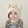 Gorro de punto de felpa para bebé recién nacido, estilo otoño e invierno, con protección para las orejas, algodón puro, lindo y cálido, para niños y niñas