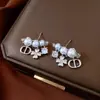 Pendientes Colgantes de Flor de Zircón Perla Aguja Plateada, Estilo Corte Vintage, Pendientes de Lujo Ligero, Pendientes Exquisitos Versátiles de Gama Alta
