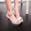Nuevas Sandalias Elegantes de Tacón Alto Estilo Coreano, Pantuflas de Color Sólido con Pedrería y Tacón Grueso, Sandalias de Deslizamiento de Verano