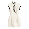 Vestido Cruzado Feminino 2026 Moda Europeia e Americana Casual Slim Fit Color Blocking Detalhe Sem Mangas Gola Alta para Mulheres A712138