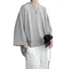 Camiseta de Manga Corta de Seda de Hielo para Hombre Top con Caída Verano 2023 Nueva Tendencia Talla Grande Color Sólido Manga Tres Cuartos Camiseta t