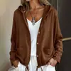 Roupas femininas estilo transfronteiriço, jaqueta feminina simples com capuz da moda TikTok com bolsos, casaco elegante, novo estilo de cor sólida europeu e americano 2026
