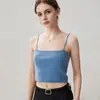 Camisole de malha simples e versátil de cor sólida com alças finas para mulheres, top cropped curto de cashmere sem alças