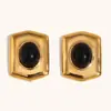 Venta Caliente Transfronteriza Europea y Americana Retro Francés Acero Inoxidable Chapado en Oro de 18K Piedra Natural Hexagonal Escudo Aretes de Tachuela