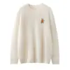Suéter de punto de cachemira 100% pura cepillada con cuello redondo para mujer, nueva colección otoño/invierno, color liso con bordado, cálido y de corte holgado