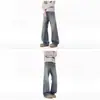 Jeans Azules Lavados con Estampado de Rayos para Hombre, Nuevo Estilo High Street Americano para Primavera y Otoño, Pantalones Acampanados Casuales con Efecto de Caída, Versátiles