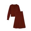 Cardigã de Tricô Feminino Estilo Francês Retrô com Decote V e Barra Dividida Saia Evasê Moda Feminina Tendência para Outono e Inverno 2026