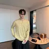 Directo del fabricante: Camiseta de punto de manga larga a rayas para hombre, de estilo americano moderno y corte relajado, un top versátil y casual estilo Henley