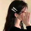 Grampo de Cabelo Elegante com Pérolas para Mulheres, Presilha de Metal com Laço Preto, Presilha Lateral de Alto Padrão, Presilha para Franja, Simples Presilha Bico de Pato