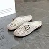 Zapatillas de Media Punta Transpirables de Cuero Suave con Agujeros y Suela Blanda para Mujeres de Mediana Edad y Mayores, Verano Casual Versátiles Antideslizantes Cómodas Zapatos para Mamá