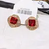 Maquiagem Vermelha~Brincos Quadrados de Zircônia Vermelho Sangue de Pombo Retrô, Brincos Vintage Estilo Palácio da Moda, Brincos de Luxo Leve e de Alta Qualidade