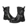 Botas de montar de tacón cuadrado con cremallera de color sólido de comercio exterior, botas de cuero para mujer transfronterizas de otoño e invierno, punta redonda, tacón medio, botas de media pantorrilla de talla grande, versátiles