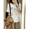 Camiseta Estampada Dulce para Mujer, Blanca de Manga Corta Verano 2026 Casual Perezosa Holgada Camiseta para Capas Internas, Top de Algodón Puro
