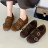 Zapatos Birkenstock de Gamuza Retro con Doble Correa para Mujer 2026 Otoño/Invierno Nuevos Zapatos Individuales Planos de Punta Redonda Versátiles Casuales Perezosos