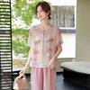Conjunto de Camisetas Estilo Chino para Adultos Mayores de Manga Corta Nuevos Tops de Verano para Mujer Conjunto de Dos Piezas Tops Adelgazantes Estilo Occidental para Adultos Mayores