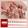 Manicura de encaje con lunares rojos y blancos de venta caliente transfronteriza, Uñas postizas estilo francés dulce y femenino, Parches de uñas postizas de 24 piezas