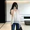 Camiseta sin mangas de gasa ligeramente transparente, estilo francés, talla grande, cuello en V, holgada, patchwork de encaje, blusa fina casual simple