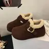 Zapatos tipo Birkenstock de suela gruesa, forrados de felpa, que aumentan la altura para mujer, nuevos para invierno 2026, botas de nieve, mocasines, zapatos cálidos de algodón