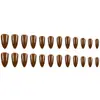 Unhas Postiças Longas Pontiagudas Mais Vendidas Transfronteiriças, Manicure Retro Simples e Elegante, 24 Peças de Adesivos de Unhas Cor Marrom Escuro Puro